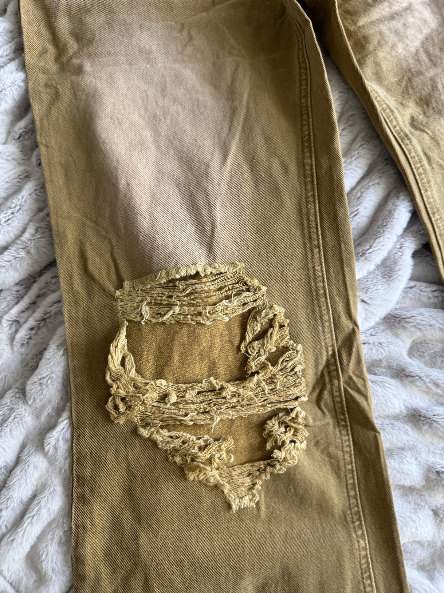 Camel vintage wash distressed pants