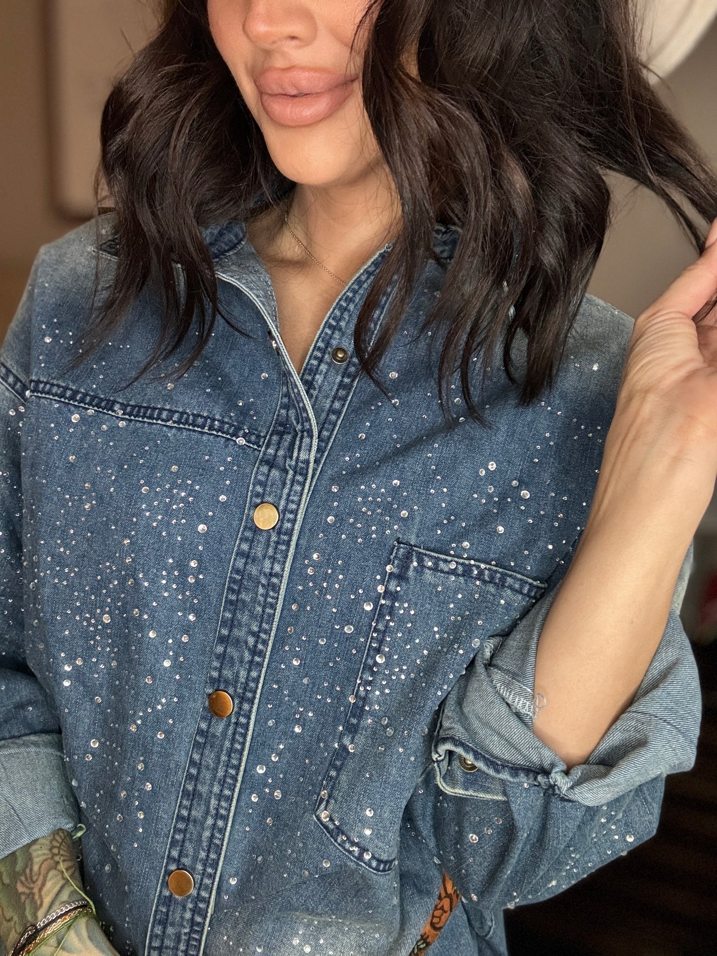 Rhinestone denim shirt