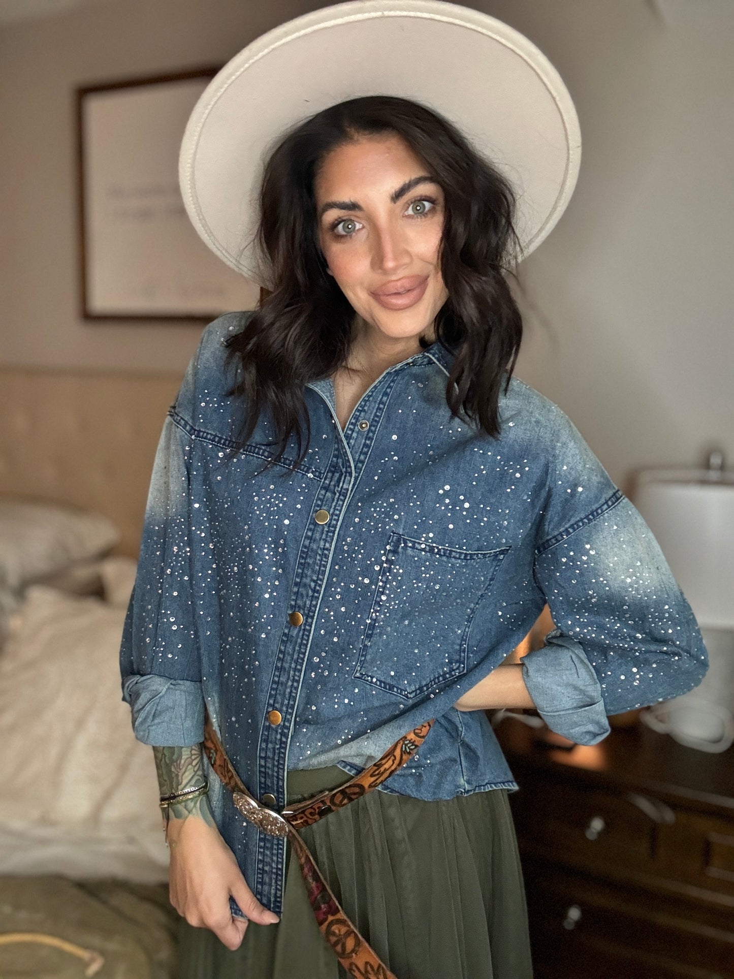 Rhinestone denim shirt