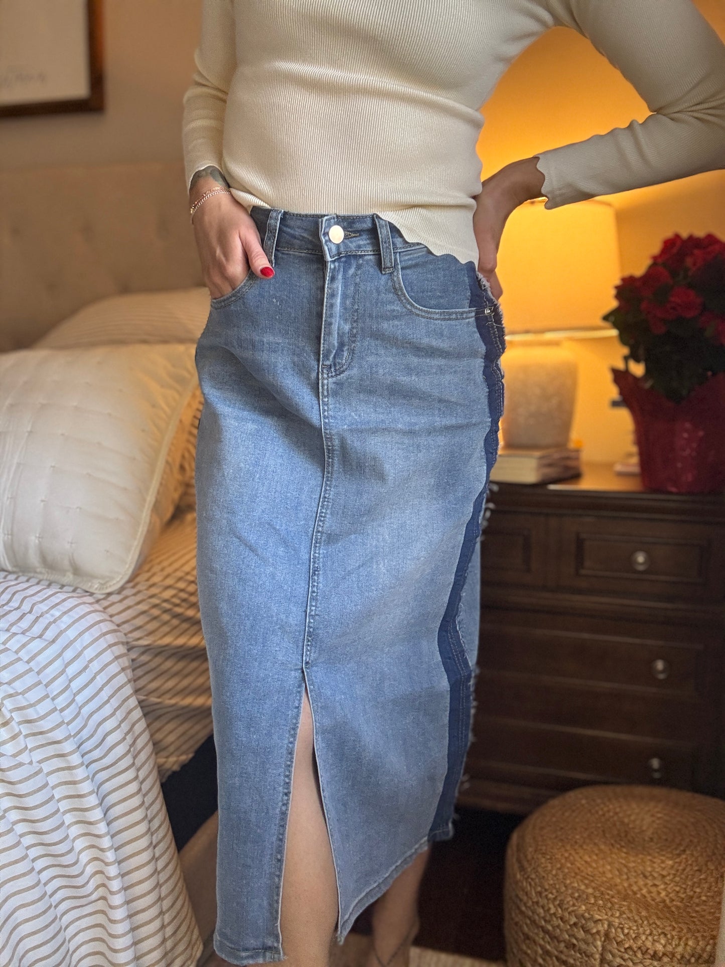 Inside out denim skirt