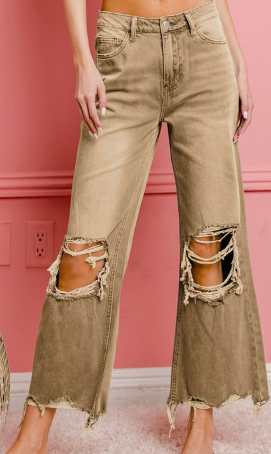 Camel vintage wash distressed pants