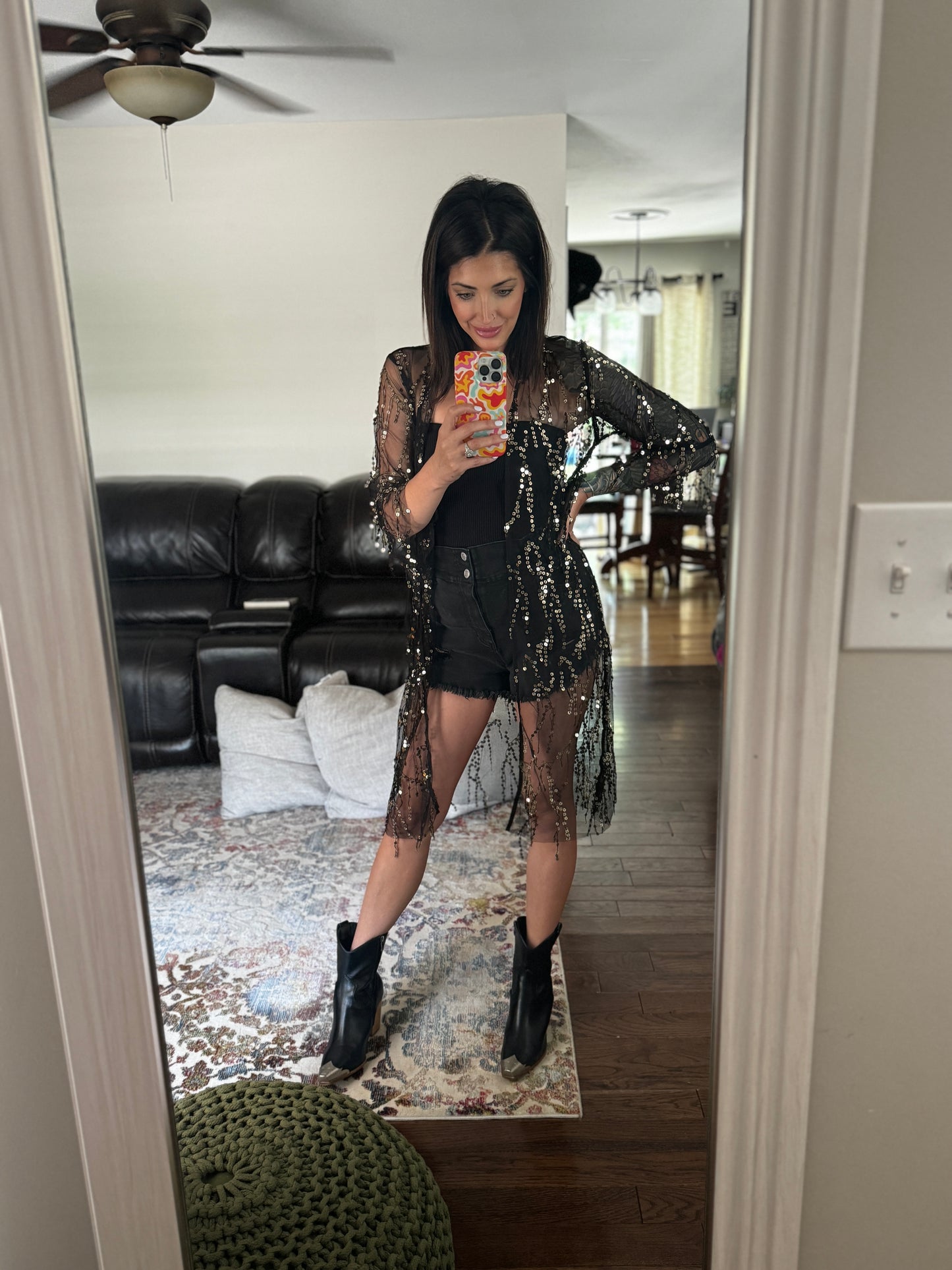 Black sequins kimono