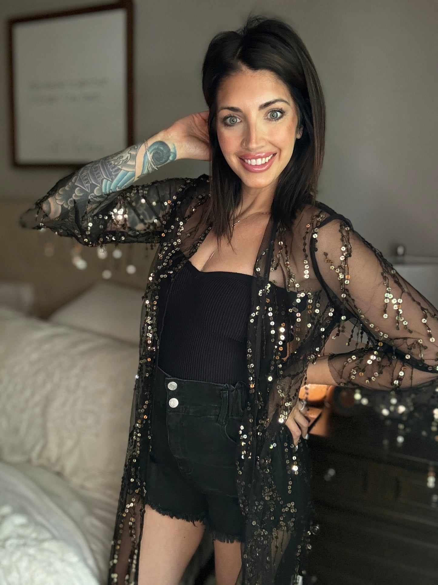 Black sequins kimono